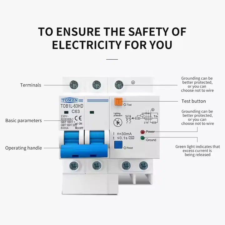 TOB1L-63HD выключатель TOMZN RCBO 16A 20A 25A 32A 40A 50A 63A 230V с молниеносной защитой и от перенапряжения