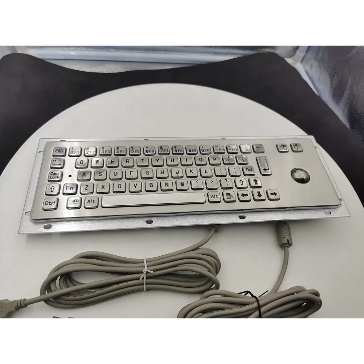 waterproof 65 keys industrial stainless steel metal mounted mechanical keyboard with trackball or touchpad or backlight