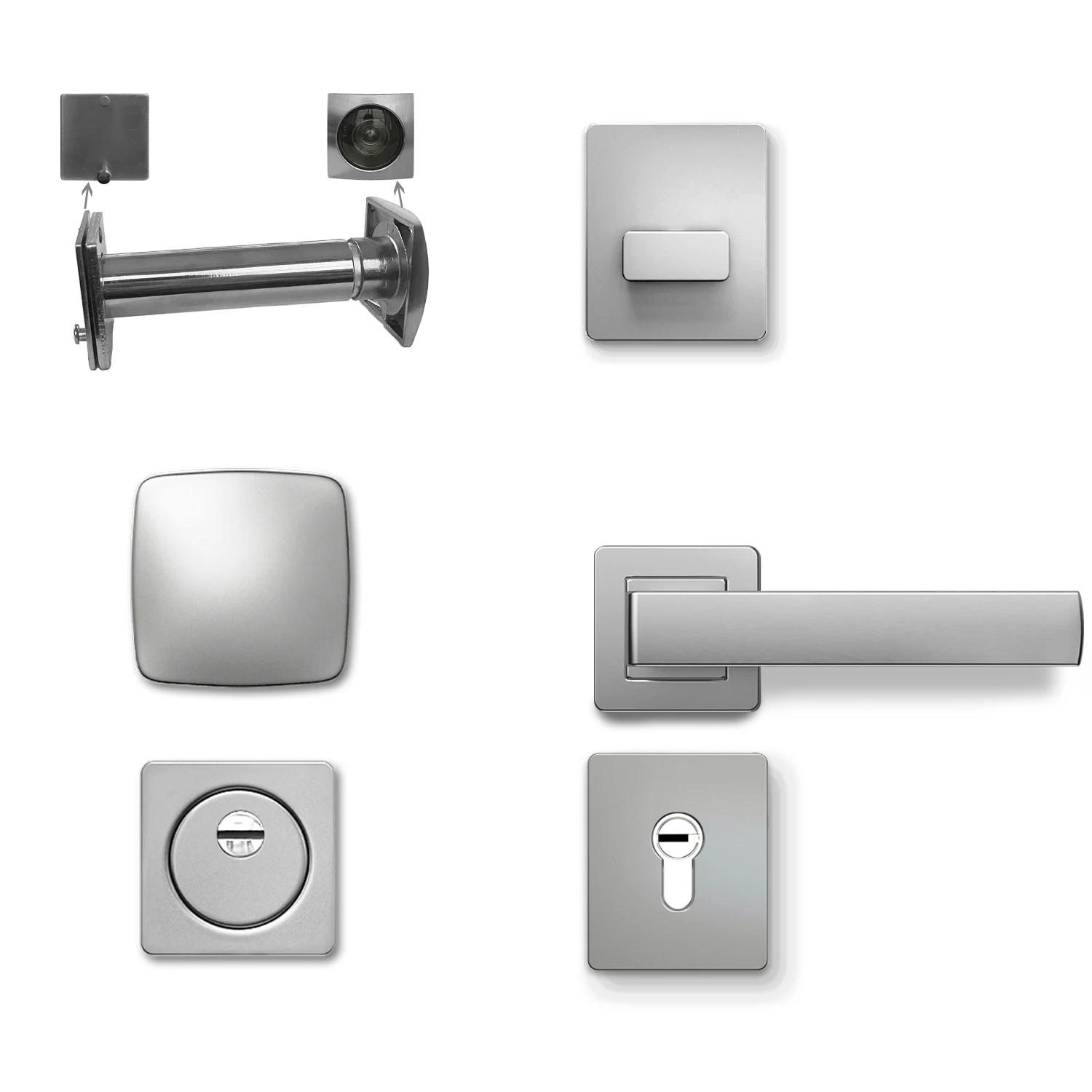 Modern square shape silver security front door lock handle set  hardware repair kit