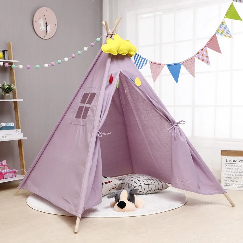 
For Indoor Outdoor 100% Cotton Canvas Children Play Tents House Wooden Boys Teepee Tent Kids 
