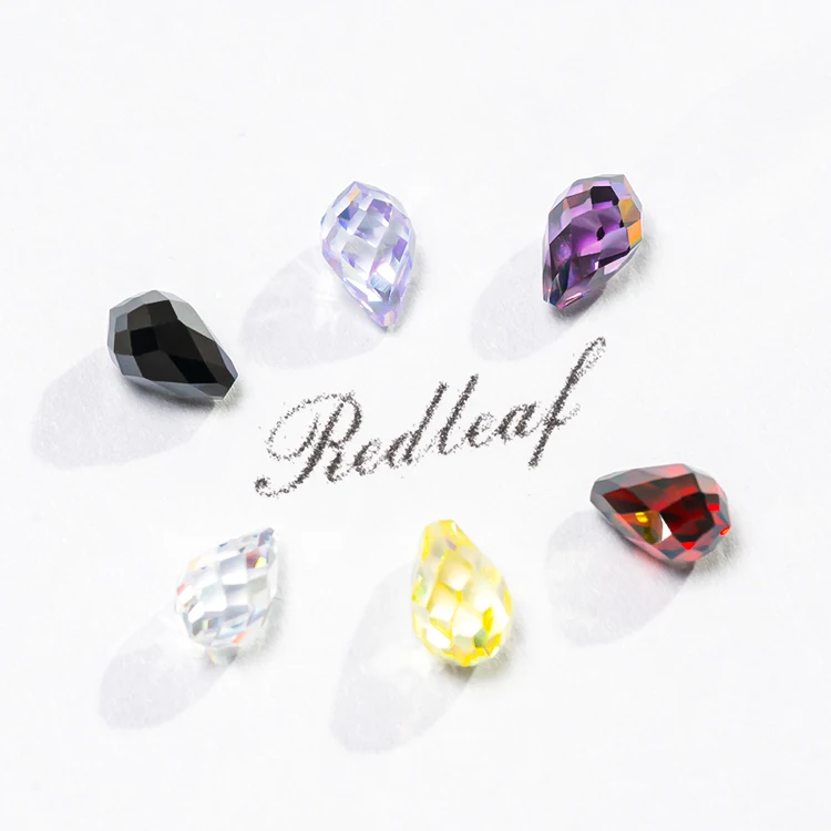 Redleaf Top Quality Faceted Cut Teardrop Shape Cubic Zirconia Yellow Blue Green Color Teardrop Glass Crystal Beads For Sale