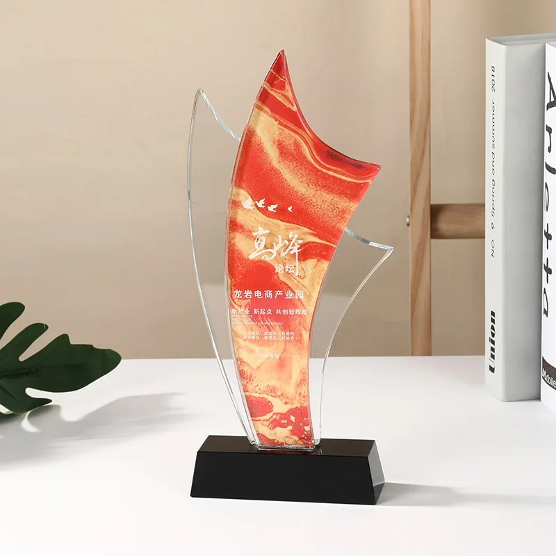 personalized Full color printing optical Crystal Glass trophy awards MH-NJ0314