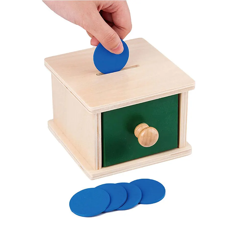 Деревянная коробка для монет, предметы, постоянная коробка, обучающие игрушки для младенцев и малышей, деревянная коробка