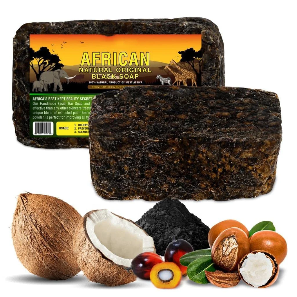Pure Organic African Black Soap for Rashes, Acne Scars and Dark Spot Remover for Dry Skin and Skin Conditions - Face Soap Bar an