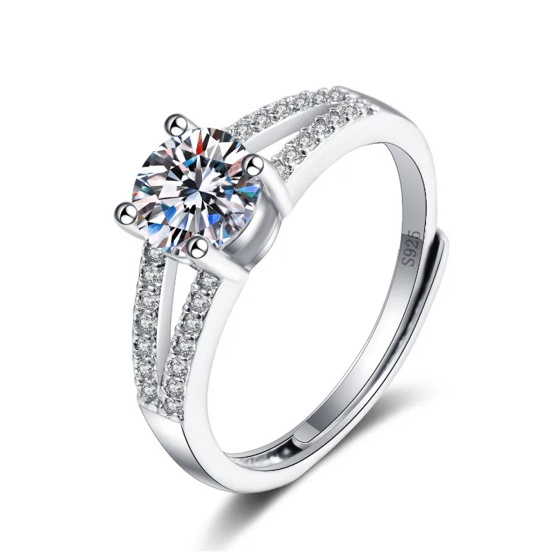 
2020 wholesale four prong double arm live mouth fashion design diamond ring princess queen diamond ring jewelry women 