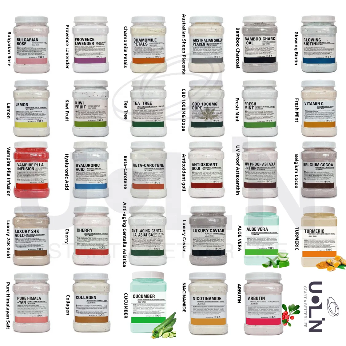 Oem Private Label 50 flavor Hydrojelly Jellymask Facial Whitening Moisturizing Rose Peel Off Face Powder Hydro Jelly Mask
