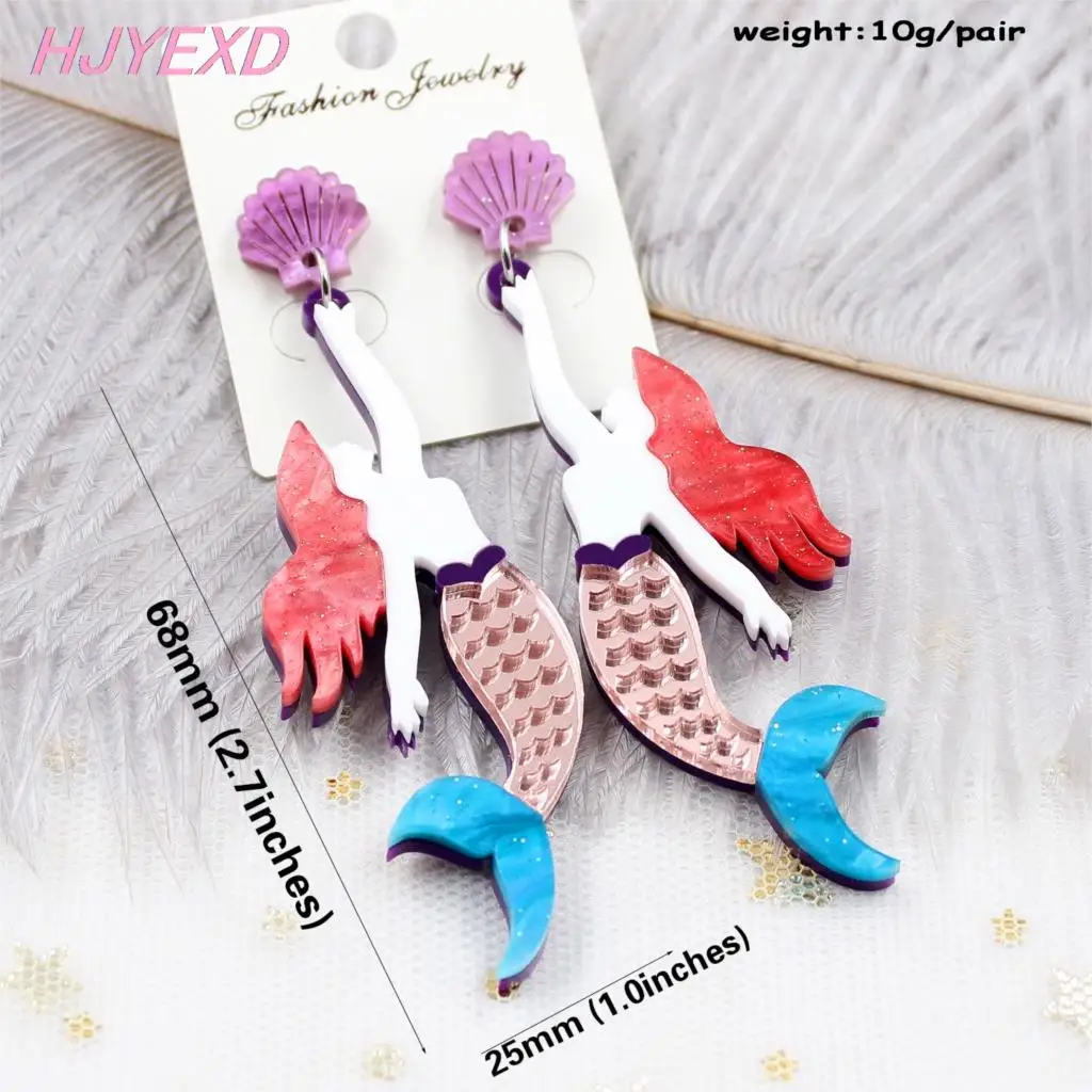 ERS191HP052 Global Hot Selling Fashion Acrylic Mermaid Pendant Earrings Galaxy Shell Rainbow Acrylic Earring Jewelry