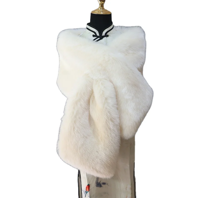 Excellent Quality Bestseller Long Fur Shawl Winter Fox Faux Fur Collar Oversize Fluffy Warm Scarf Shawls