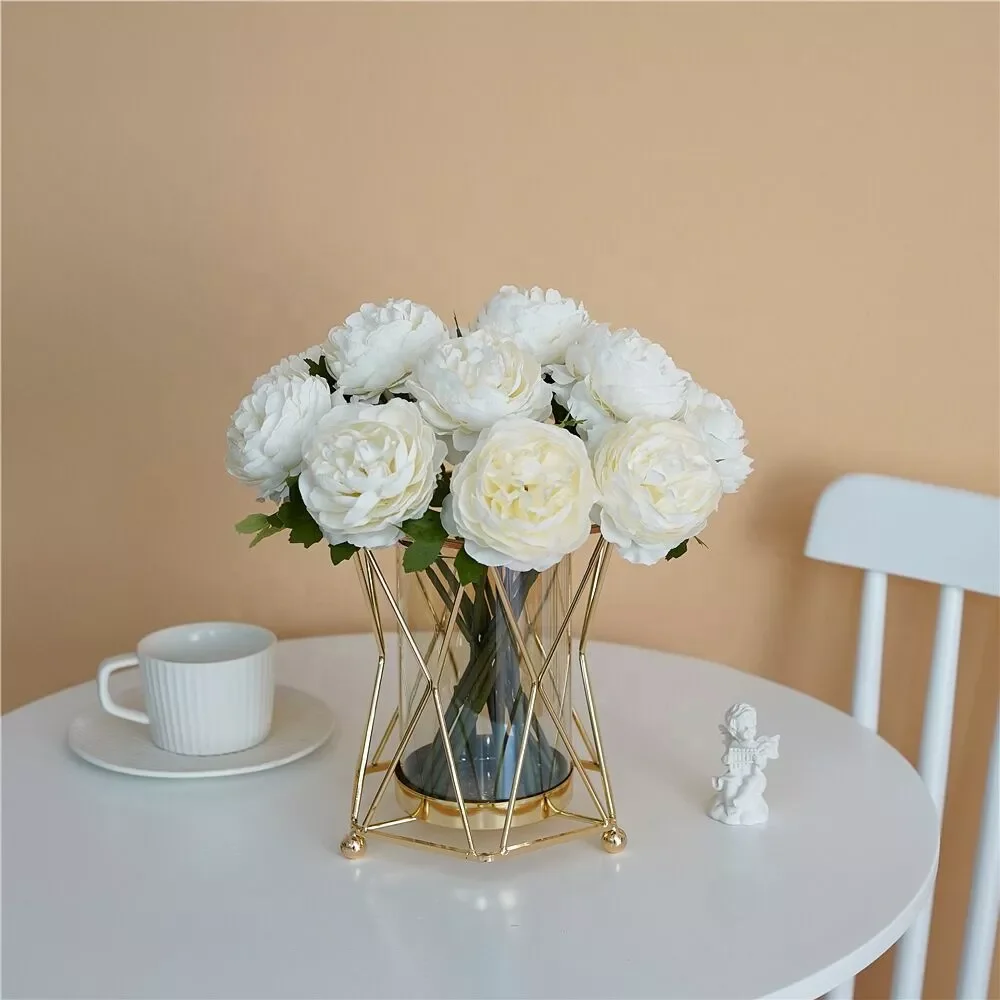Light Luxury Living Room Metal vase with glass Dining Table Wedding metal nordic flower vase