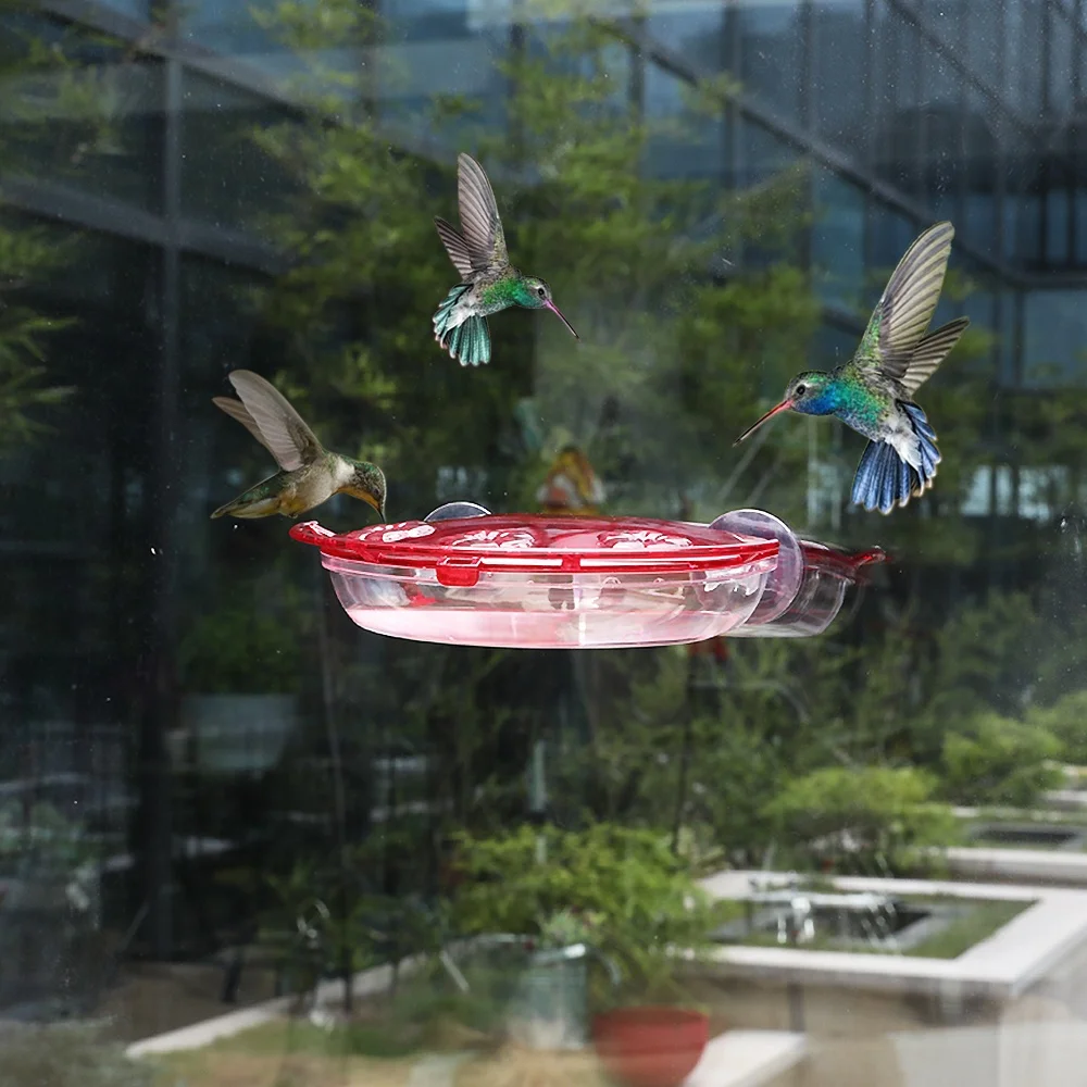 Wholesale Garden Window Bird Feeder Outdoor Red Cover Transparent Plastic Wild Bird Pet Feeder
