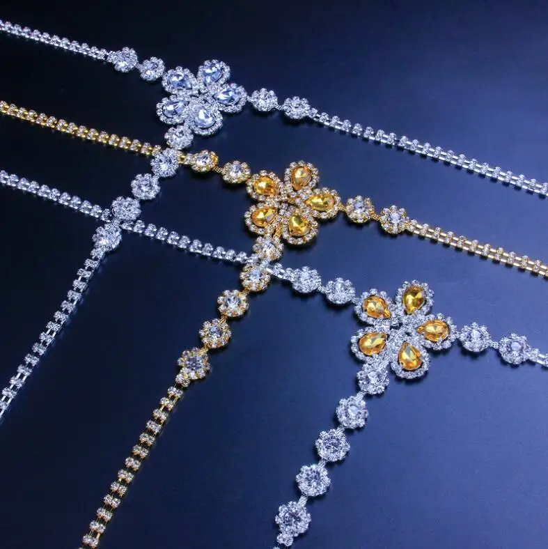 
Sexy Underwear Yellow Flower Crystal Thong Panties for Women Rhinestone Body Chain Underwear Jewelry 