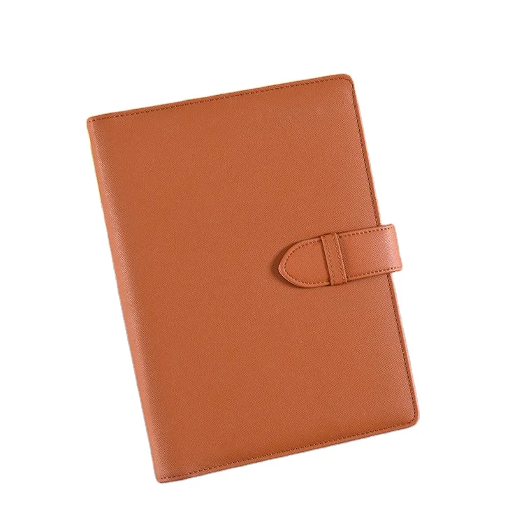 Premium Custom Logo a5 Binder Loose Leaf Notebook with Card Holder 6 Ring Brown Leather Journal Diary Notebook
