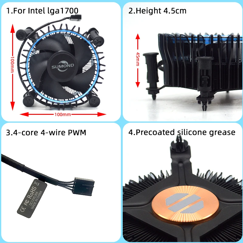 M23901-001 for Intel cooler fan S-RM1 12th generation Intel radiator i5 i7 i9 copper core for  Socket LGA 1700