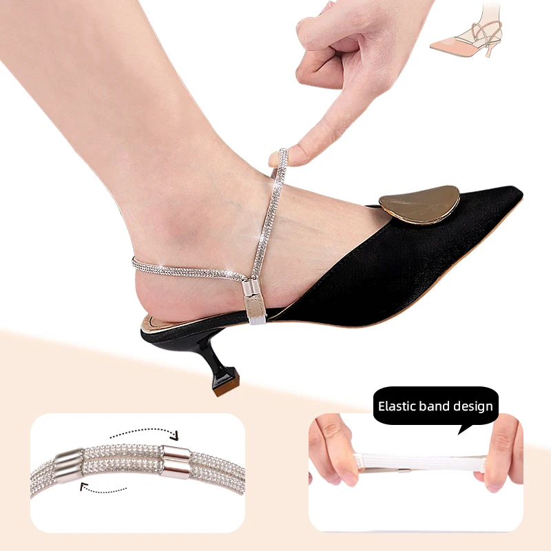 Rhinestone Elastic Shoe Ankle Straps Detachable Shoe Strap Band Heel Straps for Holding Loose High Heels Shoelaces