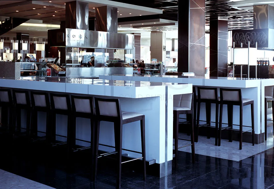 Popular New White Bar Counter Design With LED Customized Sizes Bar Table For Restaurant