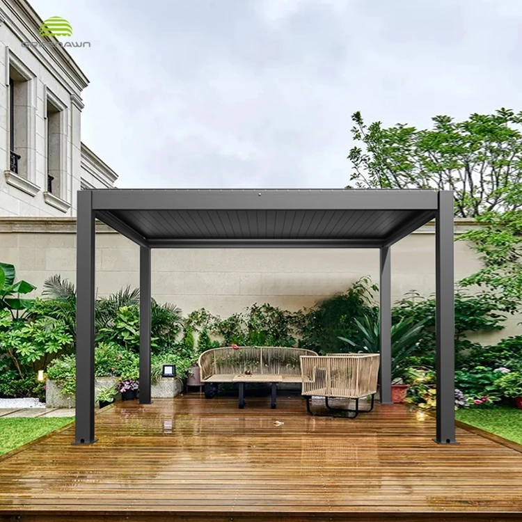 Electric Rainproof Louver Garden Aluminium Pergola Gazebo Outdoor With Flooring