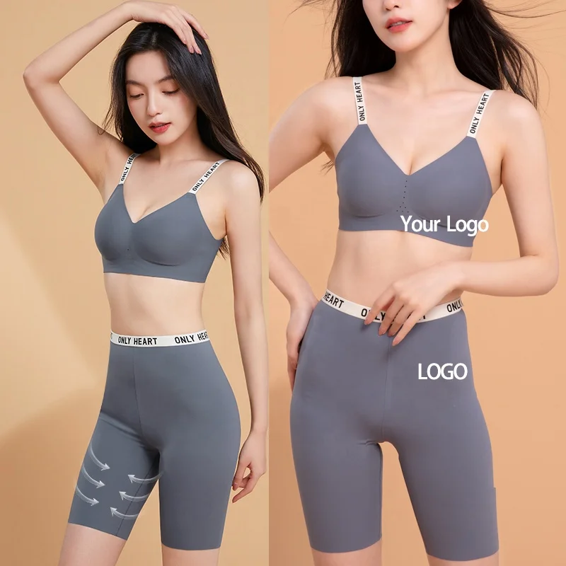 letter shoulder strap bra set lingerie & brief sets cycling pants panties bra leggings suit seamless body shaper for women