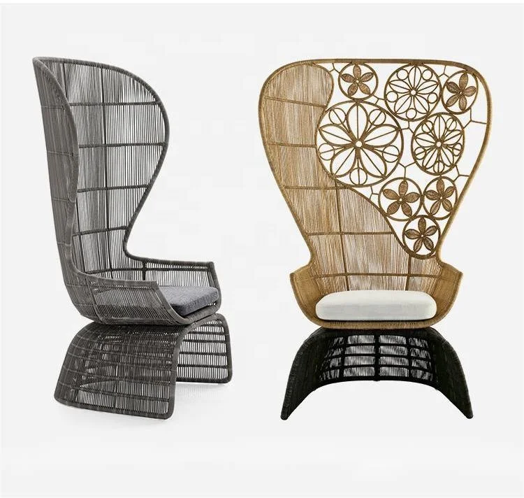 Outdoor Garden Furniture Hotel Villa Pool Rattan Rope Chair Outdoor Round Leisure  Chaise Lounge High Back Wicker Rattan Chairs