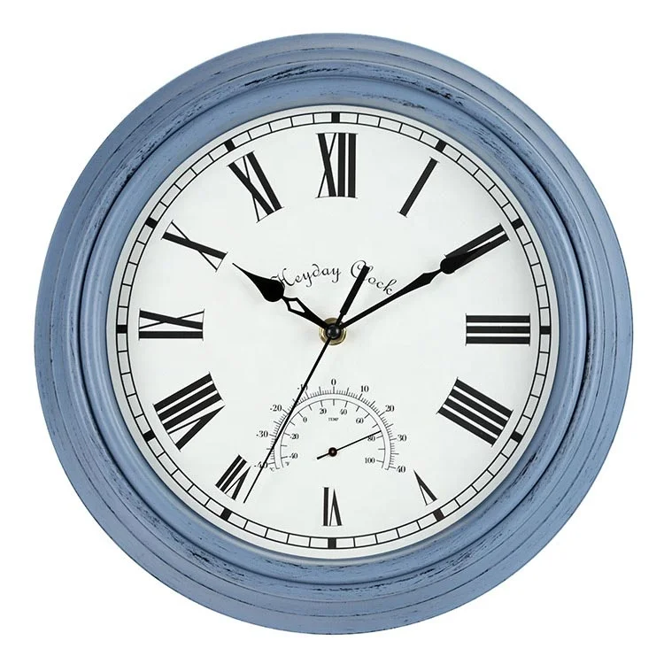 12inch silent non tikcing quartz shabby chic farmhouse wall clock with temperature