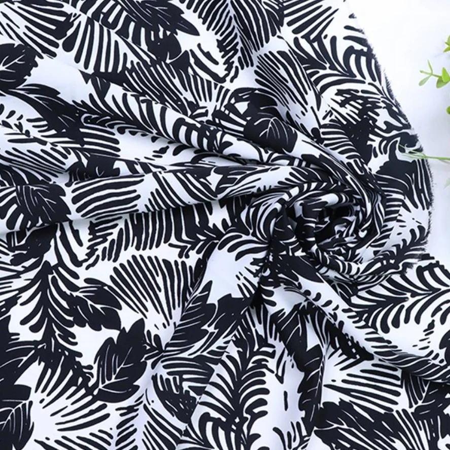 High quality chiffon printed leaf pattern spring/summer beach skirt polyester shoe hat fabric