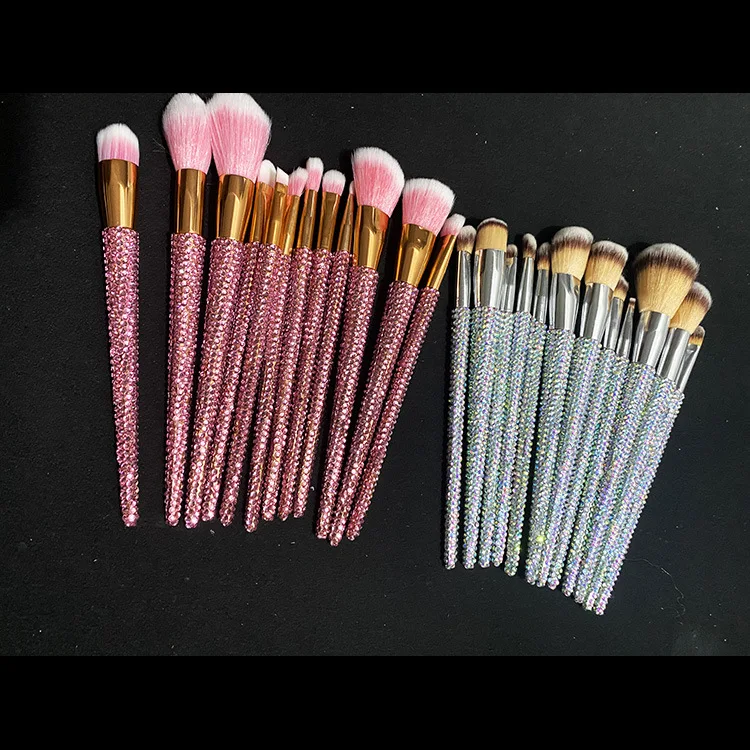 Handmade Soft Nylon Rhinestone Glitter Luxury Crystal Diamond BlingBling Powder Blusher Eyeshadow Brush Makeup Brush Set