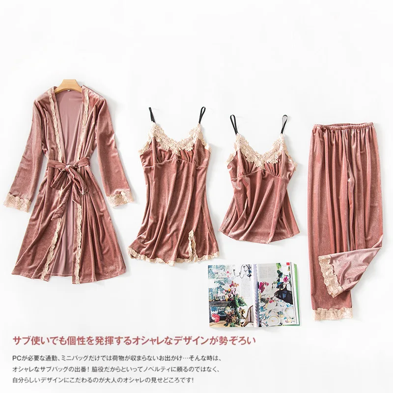 wholesale four piece velvet pajamas women