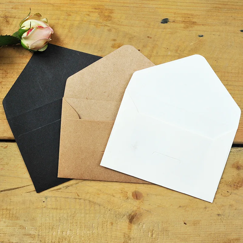 20PCS Classical White Black Kraft Blank Paper Window Envelopes Thank You Card Mini Envelope