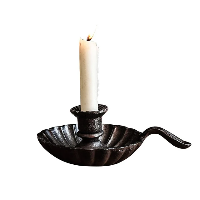 American Country Cast Iron  Candle Stick Holders Vintage With Storage Oil and Handle for Photo Shoot Props