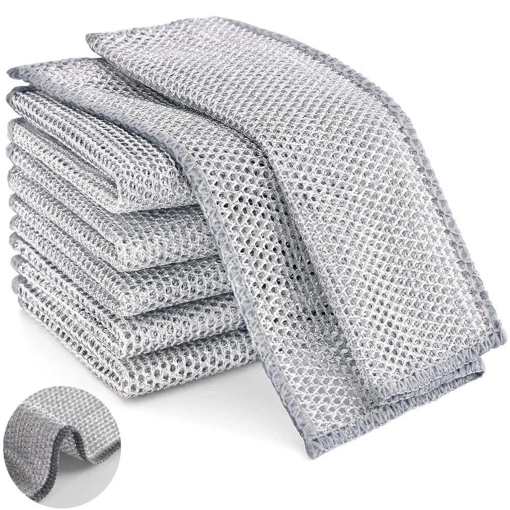 Multipurpose Wire Dishwashing Rag Double-Layer Steel Non Scratch Wire Dishcloth Powerful Cleaning Wire Washing Cloth for Kitchen