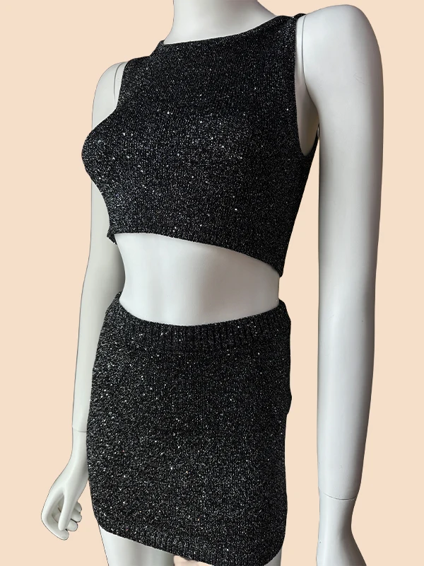 Slim fit knitwear for summer beachwear two piece set sequin vest and mini skirt set