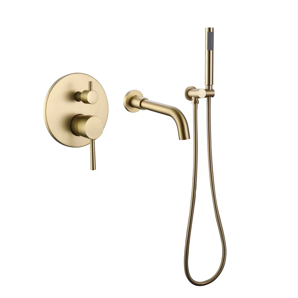 Contemporary Design Bathroom Brass Bathtub In Wall Gold Finished Bathroom Rainfall Shower Mixer