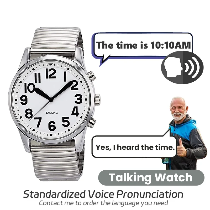 English Talking Watch Speaks The Time for Elderly, Impaired Sight or Blind Old and Blind People Multi-Language Speaking Watches