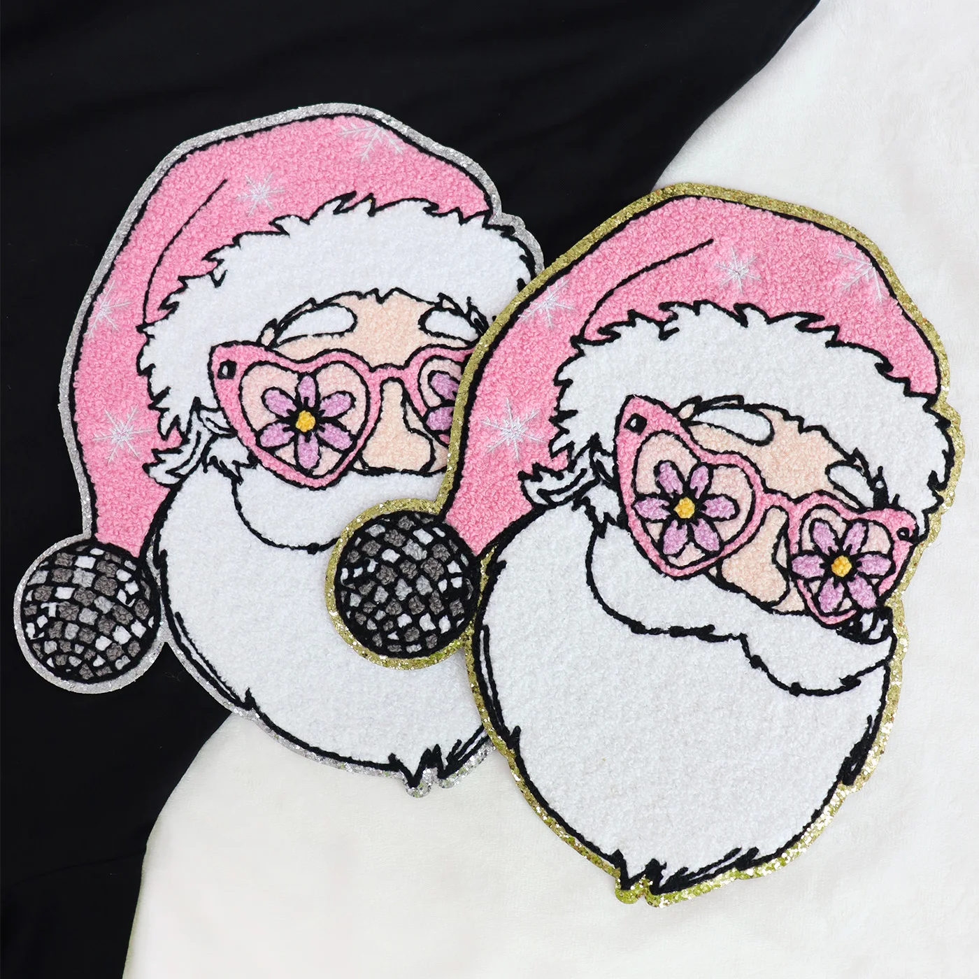 Wholesale Custom Festival Christmas Santa Head Disco Chenille Patches Iron On For Clothing