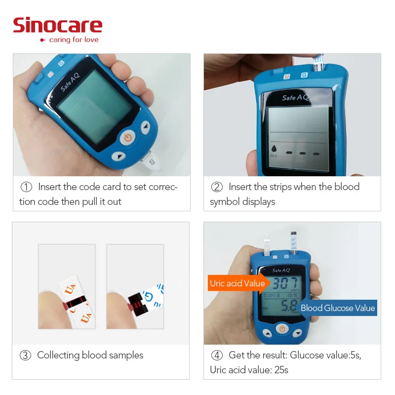  Система контроля уровня глюкозы в крови и мочевой кислоты Sinocare 2 1 устройство для тестирования