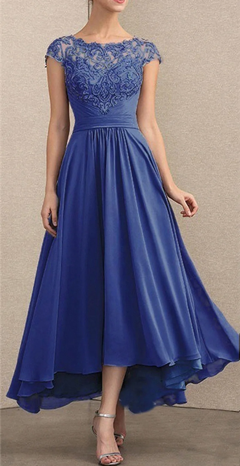 New Style Lace Chiffon Large Hem Elegant Casual Dress Short Sleeve Party Holiday Clothing For Women Bridesmaids Prom