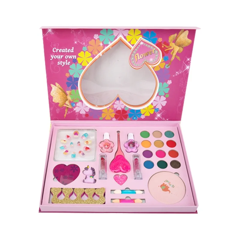 Hot selling beautiful luxury girl cosmetic big set multicolor lipstick nail polish makeup sets for kids