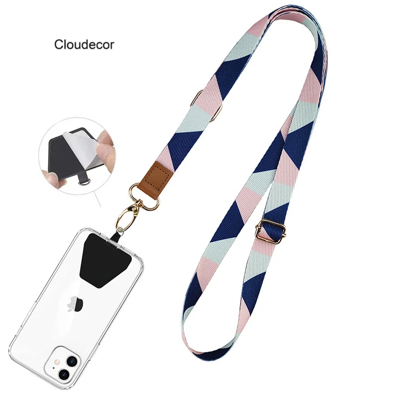 Universal Phone Lanyard For Mobiles Adjustable Detachable Cell Phone Cord With Leather Patch Crossbody Phone Strap Necklace