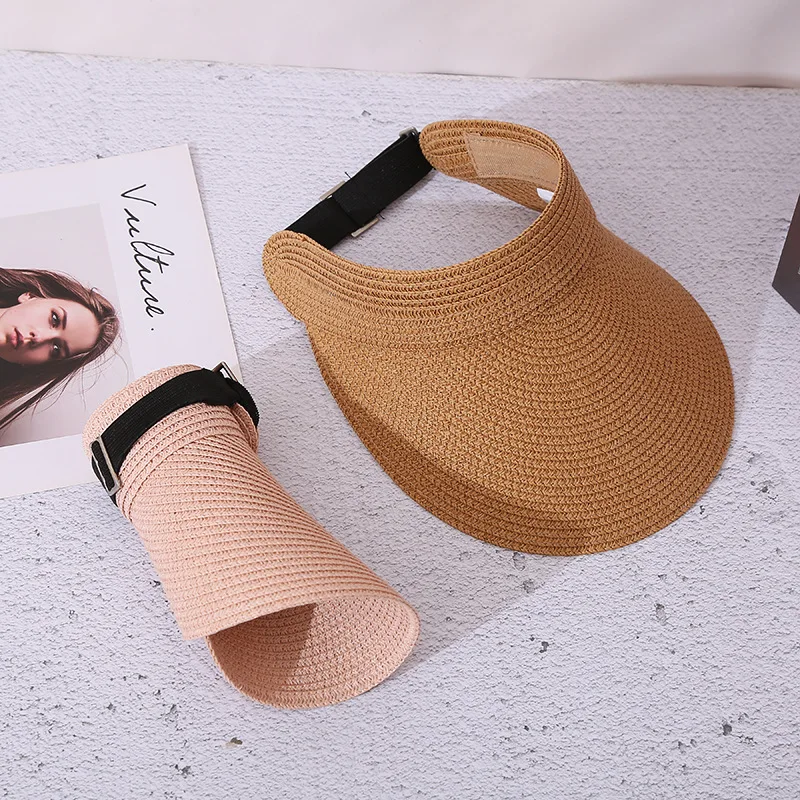 Соломенная шляпа с широкими полями и козырьком для женщин Пляжная Складная шапка от солнца эластичным ремешком