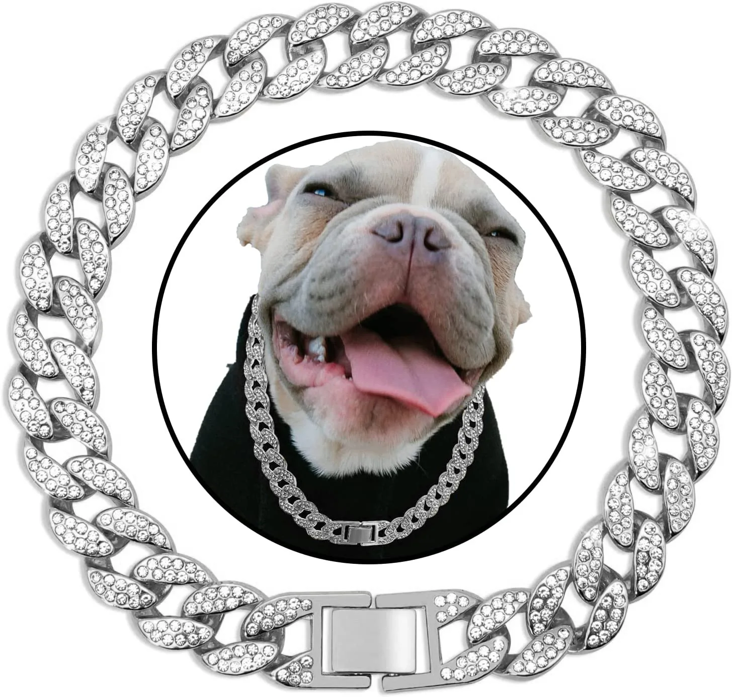 WT  pet gold chain dog collar gold stainless steel metal gold cuban link dog chain dog collar