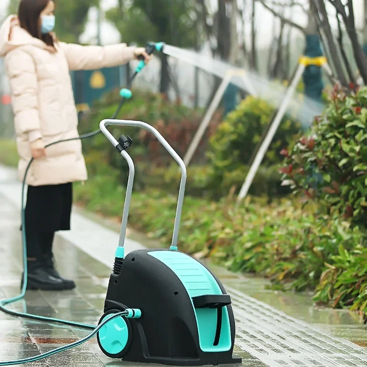 20M Enclosed Plastic Air Hose Reel Cart Garden Watering Tool Set with Connector Pipe Gun
