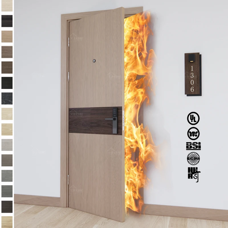 Guangdong yohome customized high quality apartment fire rated entrance door minimalist hotel room doors design wooden fire door
