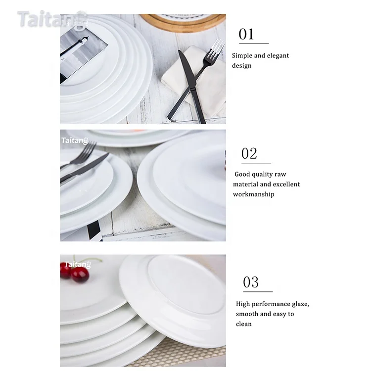 Hotel Restaurant Ceramic Dining Plate Set Porcelain White Catering Plates