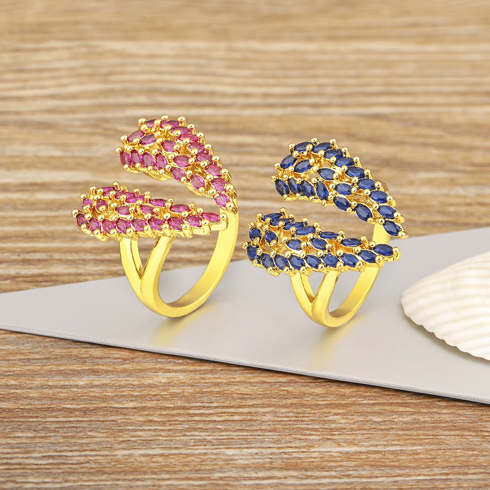 QIKU Creative Design Split Heart Shape Women Ring Opening Adjustable Copper Zircon Luxury Jewelry Unusual Accessories Girl Gift