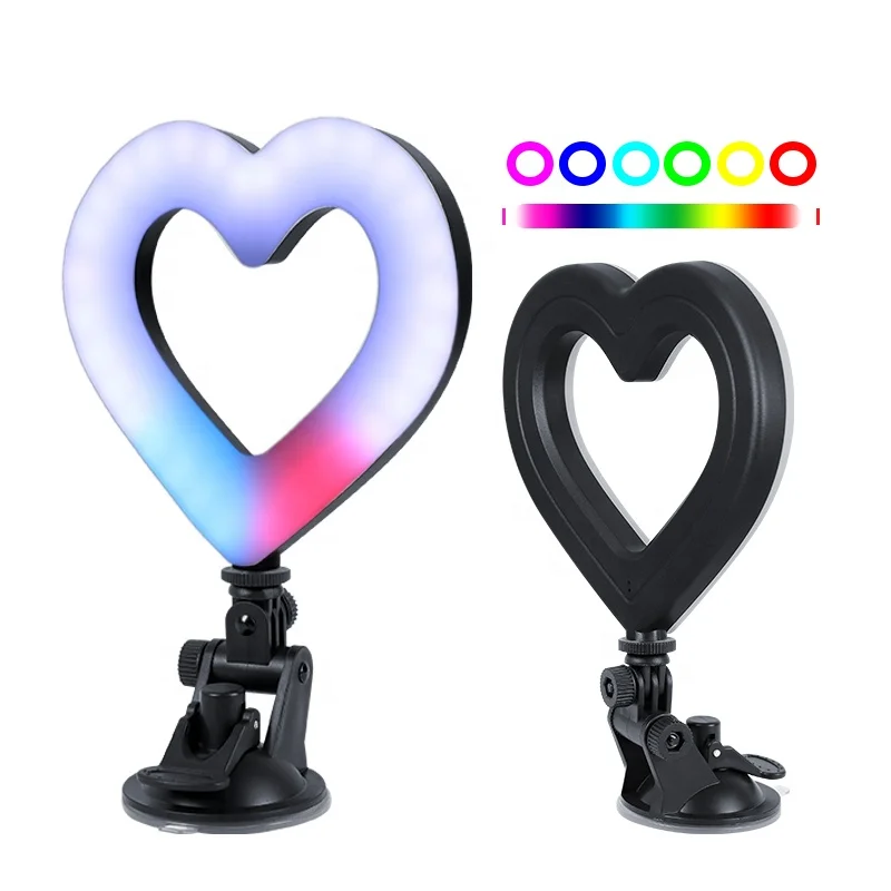 6 Inch RGB Colors Heart Shaped Ring Light With Sucker 3200~5600K Desktop Fill Lamp
