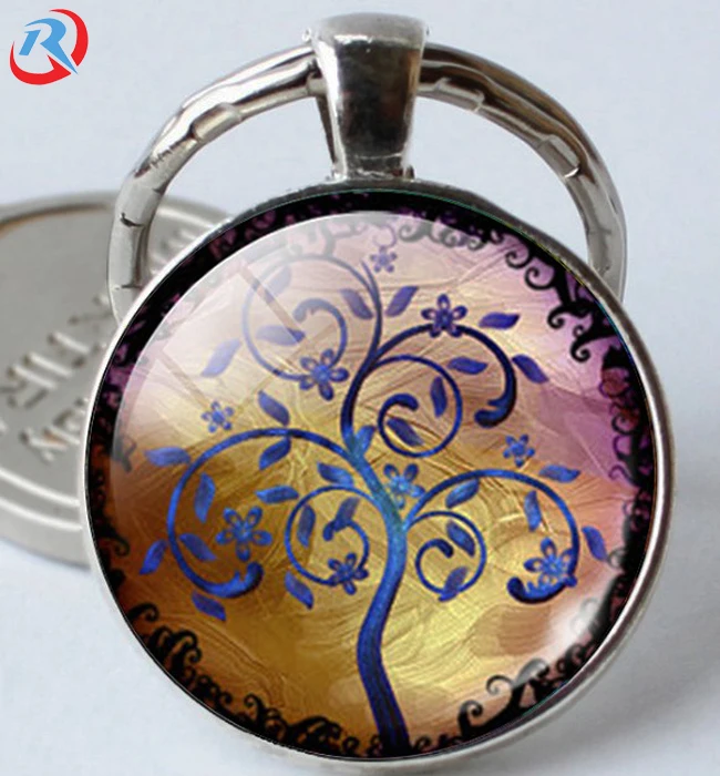 wholesale custom popular the Tree Of Restoration series Gemstone Dome Glass Metal Keychain/key chain