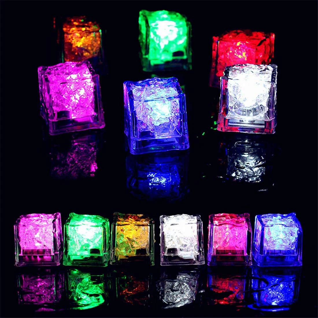 Waterproof Led Ice Cube, 24 Pack Multi Color Flashing Glow in The Dark LED Light Up Ice Cube for Bar Club Drinking Party Wine