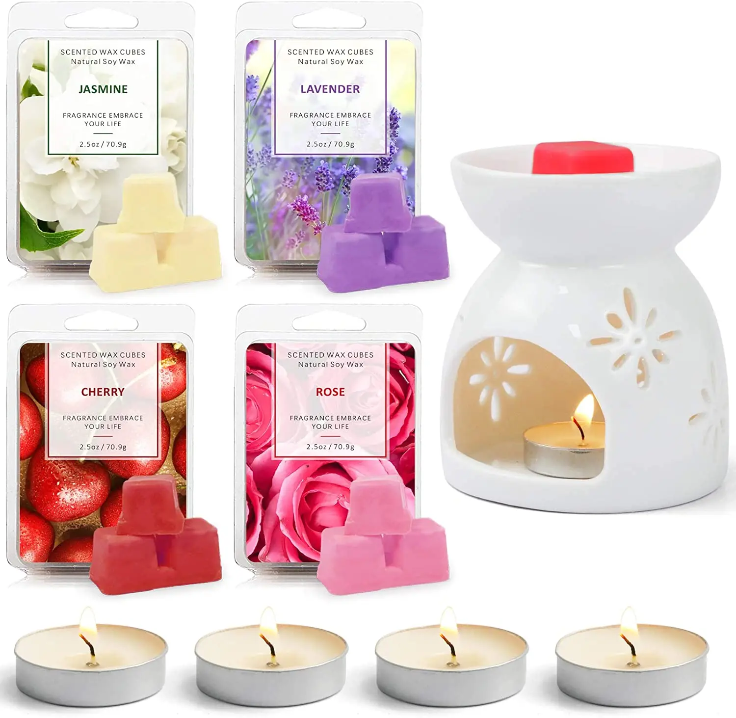 Custom Fragrances Rose Lavender Jasmine Cherry Natural Soy Wax Melts Cubes Candle Melts for Spa Relaxing Bath Yoga