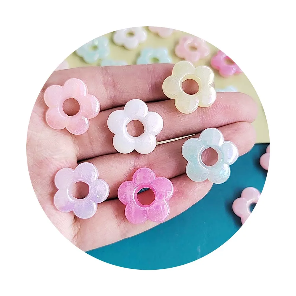 500g 16mm Acrylic Cream Color Hollow Flower Beads for DIY Earrings Necklace Keychain Flower Pendant Handmade Beaded Pen Material