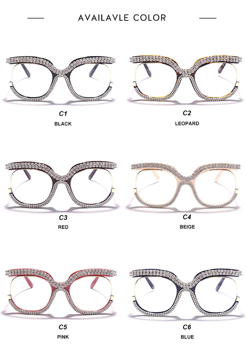 2022 New trendy diamond glasses anti blue light optical frames eyeglasses women  latest spectacle frames in stock