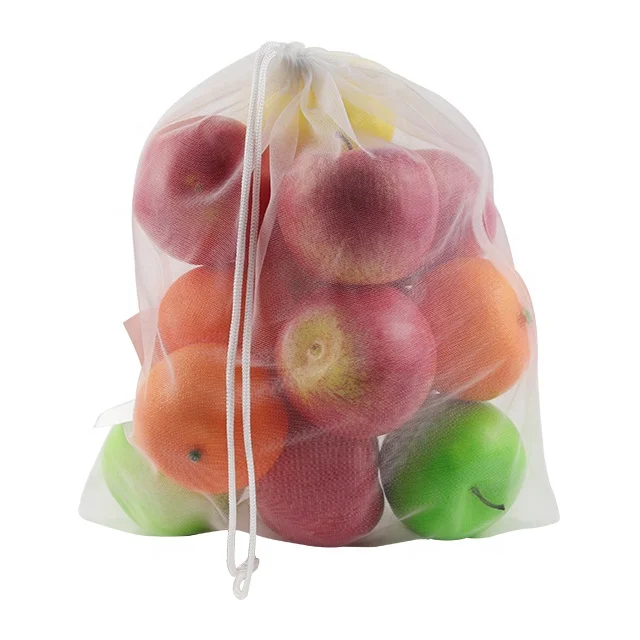 OEM/ODM custom grocery net shopping pouch mesh drawstring polyester mesh bag recycled